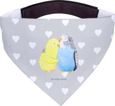 Produktbild von Mr. & Mrs. Panda Hunde Halstuch Wellensittich Liebe - Grau Pastell - Geschenk, Umarmung, Dreieckstuch, Hund, Vögel, Verknallt, für, Bandana, Freundin, Kuscheln