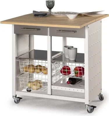 Produktbild von Küchenwagen, mit Schubladen & Regalen, Rollen. Umwandelbar in Beistelltisch, Ulmenholzfarbe, EKO