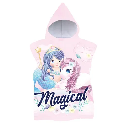Produktbild von FEBE Badeponcho Kinder Unicorn Muster Badetuch Mit Kapuze Bademantel für Kleinkind Strandponcho Strandtuc