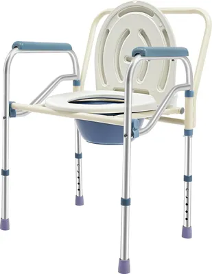 Obrázek produktu pro Komoditní židle - Sprchová a komoditní židle - Skládací - Nastavitelná výška 65-75 cm, 5 stupňů - Nosnost 150 kg - Nerezová ocel, uhlíková ocel, PVC - Pro seniory