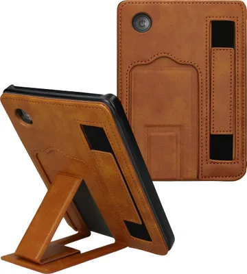 Produktbild von kwmobile Kunstleder Schutzhülle kompatibel mit Kobo Clara 2E / Tolino Shine 4 Hülle - Kunstlederhülle mit Ständer und Handgurt - Hellbraun