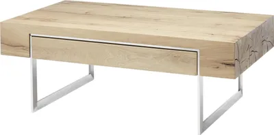 Produktbild von Couchtisch >BIRMINGHAM< Schublade, Eiche furniert / Edelstahl-Optik - 110x40x60 (BxHxT)