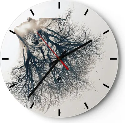 Produktbild von Wanduhr - Rund - Glasuhr - Mädchen Baum Grafik - 30x30cm - Schleichendes Uhrwerk - Lautlos - zum Aufhängen bereit - Dekoration Modern - Wanddekoration aus Glas - C3AR30x30-4354