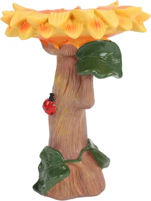 Produktbild von Handgefertigte Sonnenblumenfigur mit Vogelfutterhaus und Regenwassersammelzentrum für Rasen, Garten und Terrasse, 17 × 17 × 24 cm
