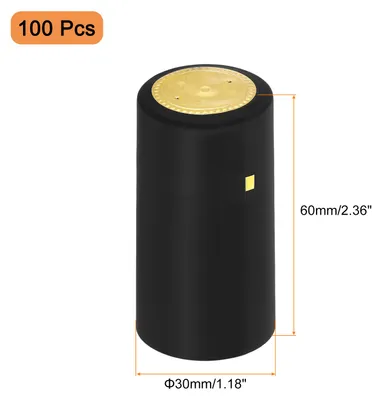 Produktbild von 100 Stš¹ck PVC-Schrumpfkapseln fš¹r Weinflaschen, Schrumpfkapseln mit Abrei?lasche, Schrumpfverschluss fš¹r Weinkeller und Kš¹che zu Hause, Schwarz/Gold 30x60mm