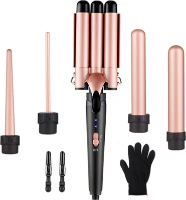 Produktbild von lockenstab 5 in 1, mit 3 Fässern, Pro Lockenstäbe für große Locken, keramische Lockenwickler mit verschiedenen Handschuhen und 2 Clips.