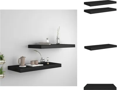 Obrázok produktu pre vidaXL Plávajúce police 2 ks čierne 60x23,5x3,8cm MDF - Nástenné police