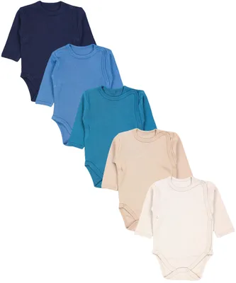 Produktbild von TupTam Baby Unisex Langarm Wickelbody im 5er Set , Farbe: Hellbeige Tofu Dunkelblau Dunkelgrün, Größe: 56