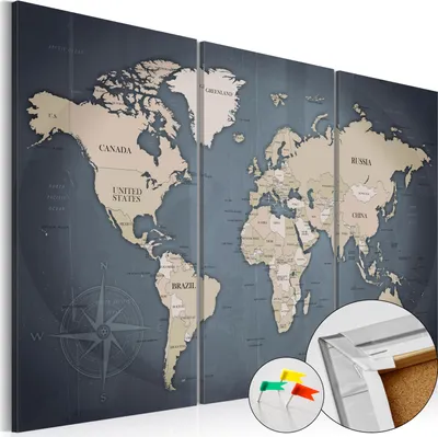 Produktbild von Vliesstoff Korkbild - Anthracitic World 90x60 cm Karten k-A-0058-p-h