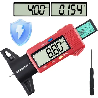 Immagine prodotto di Misuratore di profondità del battistrada digitale, 0-25,4 mm, rosso, grande, con display LCD, modalità a basso consumo, adatto per auto, camion e motociclette