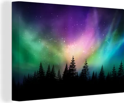 Produktbild von OneMillionCanvasses® - Leinwandbilder - 150x100 cm, Nordlicht - Sternenhimmel - Wald - Kanada, Wandbilder Kunstdruck Wanddekoration