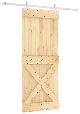 Zdjęcie produktu dla Drzwi przesuwne vidaXL w kolorze naturalnym i białym, 85 x 210 cm, z litego drewna sosnowego
