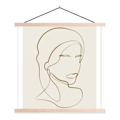 Produktbild von MuchoWow® Textilposter Frauen - Text - Zitate - Linienkunst 120x120 cm mit holzfarbenen Rahmen - Textil-Poster