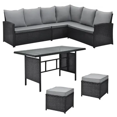 Produktbild von SVITA Monroe Garten-Lounge Set Polyrattan Lounge-Möbel Sitzgruppe Garten Schwarz