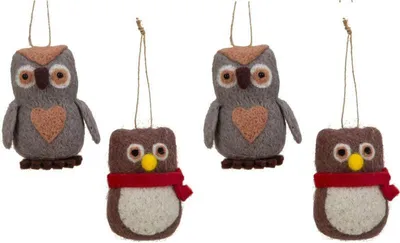 Produktbild von 4 Stück Eulenanhänger Filz 9cm Christbaumschmuck Geschenkanhänger Dekoanhänger