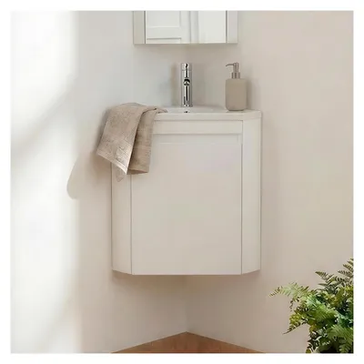 Immagine prodotto di Mobile lavamani angolo con lavabo in resina e rubinetto cromo LISA