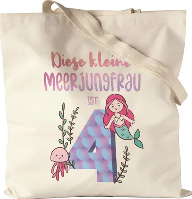 Produktbild von Diese Kleine Meerjungfrau Ist 4 Jutebeutel Stoffbeutel Canvas Geburtstagsgeschenk 4. Geburtstag Süßes Motiv