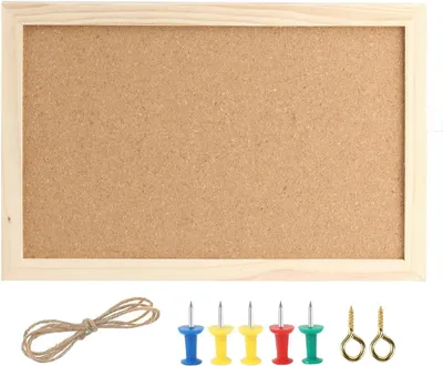 Zdjęcie produktu dla Tablica korkowa, 30x20 cm, z drewnianą ramą, idealna do kuchni i biura