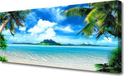 Produktbild von Tulup Leinwand-Bilder 125x50 Wandbild Canvas Kunstdruck Palmen Meer Landschaft