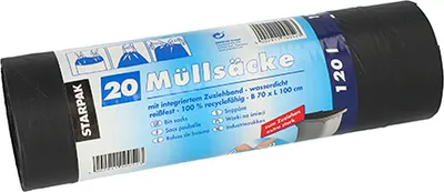 Produktbild von 5760 Müllsäcke mit Zugband, LDPE 120 l 100 cm x 70 cm schwarz