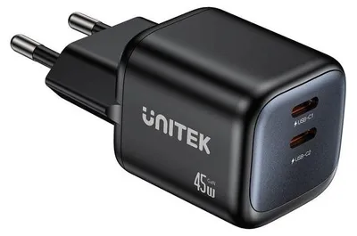Produktbild von UNITEK Wandladegerät 2x GAN 45W, 2x USB-C PD 3.0, QC