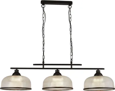 Produktbild von Hängelampe Metall Rauchglas H: max. 120 cm Schwarz E27 3-flammig länglich Vintage Pendelleuchte