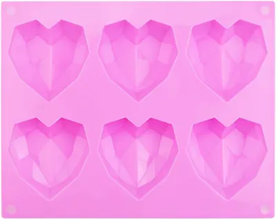Obrázek produktu pro Silikonová forma na pečení srdce růžové 3D diamantové srdce silikonová forma na pečení tvar srdce 6 srdíček formy na čokoládu 21,8 * 17 * 2,2 cm forma na pečení srdce dortová forma srdce na dorty, košíčky na muffiny, čokoláda