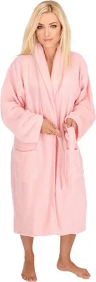 Produktbild von 2-teilig Bademantelset Damen 100% Baumwolle Einheitsgröße mit Handtuch 2 Taschen Gürtel Baumwolle Sauna Rosa