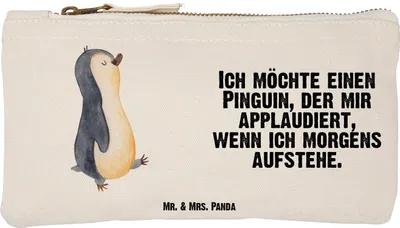 Produktbild von Mr. & Mrs. Panda Federmappe Pinguin marschieren Größe S Klein - Weiß - Geschenk, Aufstehen, Pouch, kosmetiktäschchen, Bruder, toiletry bag, Kulturbeutel, Unausgeschlafen