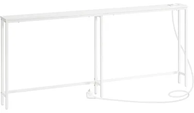 Image de Table console étroite avec multiprise et ports USB, dimensions 180 x 15 x 80 cm, couleur blanche
