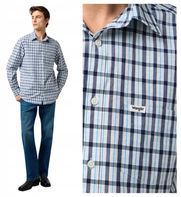 Immagine prodotto di Wrangler | Camicia da uomo, 1 taschino, colore blu ceruleo, modello classico, casual, taglia M