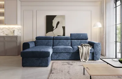 Produktbild von Easy4You Ecksofa Napoli L-Form Marineblau – 271x86x170 cm - Schlafsofa mit Bettkasten und Schlaffunktion - Eckcouch mit Stauraum - Verstellbare Kopfstützen –  Stoff Trenza 17