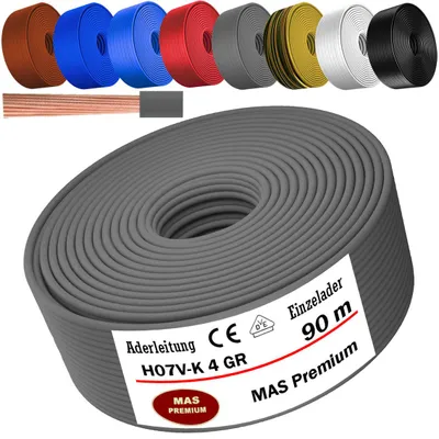 Immagine prodotto di Cavo di alimentazione da 90 metri, tipo H07 V-K, grigio, con 1 conduttore da 4 mm², a filo singolo, flessibile