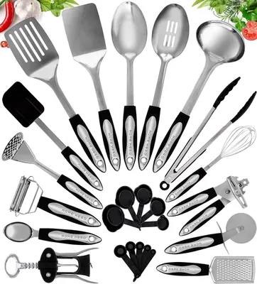 Produktbild von Küchenhelfer-Set 25-teilig, Edelstahl und Silikon, mit Pfannenwender und Löffel, zum Kochen