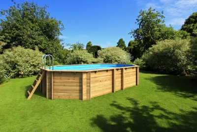 Produktbild von Holzpool Tropic Octo +510, blaue Poolfolie, Filteranlage inkl. Filtersand