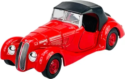 Image de Welly Old Timer BMW 328 rouge avec toit 1:34-1:39 Modèle réduit en métal moulé sous pression Neuf dans sa boîte 98874