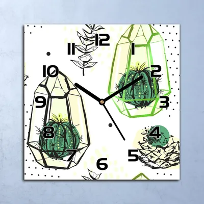 Produktbild von Wanduhr Echt-Glas-Küchenuhr Kaktus Abstraktion Quarz 30x30 Deko Bilder