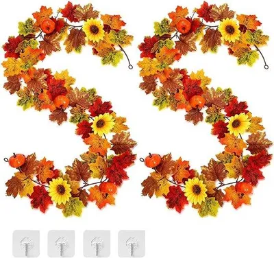 Produktbild von Foreverup Herbstgirlande, Ahornblätter, 175 cm, 2 Stück Herbstblätter, Herbstgirlande, künstliche Herbstgirlande