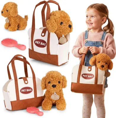 Image de Caniche en peluche avec sac et brosse pour enfants de 3 ans et plus