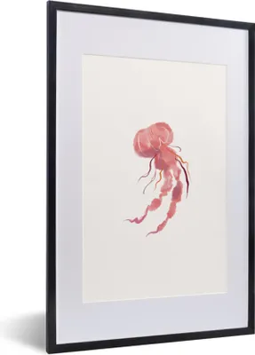 Produktbild von MuchoWow® MuchoWow® Gerahmtes Poster Qualle - Meer - Rosa - Aquarell 40x60 cm - Poster mit zchwarzem Bilderrahmen - Poster in Rahmen