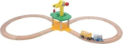 Productafbeelding van Houten Treinbaanset - Speelgoed Trein - Fantasierijk Spelen - Met Torenkraan - 23 x 19 x 15 cm - Niet gespecificeerd