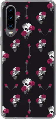 Produktbild von MuchoWow® Handyhülle Schutzhülle Hülle für Telefoonhoesje Huawei P30 Mädchen - Totenkopf - Rosen - Muster - Mädchen - Kinder - Kinder - Mädchen Silikon Softcase Handy Hülle - Kartenbesitzer