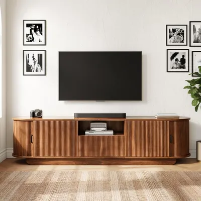 Produktbild von STILVORA TV-Lowboard mit Schiebetüren und 3D-Wellenstruktur, TV-Schrank mit Türen und Schublade, Sideboard mit offenem Fach
