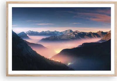Produktbild von Gerahmtes Poster - Rahmen in heller Eiche - Berge Wolken Nebel - 91,5x61 cm - Wand Bild - Wanddeko - Wandbilder - Kunstposter - Wandposter - Bilderrahmen - Bilder - Kunstdruck - P2NAA91x61-5004