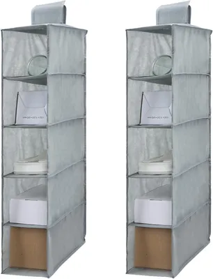 Productafbeelding van Hangplanken - Set van 2 - Stof met 5 vakken - Inklapbare hangopslag - Kledingorganizer - Opbergsysteem