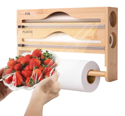 Folienabroller mit Schneider, 2-in-1, Holz, 35,2 x 21 x 7 cm