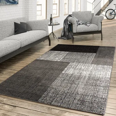 Produktbild von Teppich für das Wohnzimmer Kariert Modern Grau Schwarz Braun Meliert Größe 140x200 cm