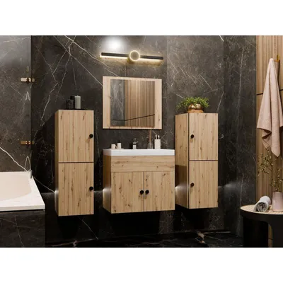 Produktbild von Badezimmermöbel-Set Carlos-5 Eichefarbe Artisan + Waschbecken + Mit spiegel