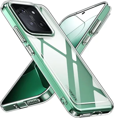 Two clear phone cases with green accents are shown at an angle, overlapping each other.