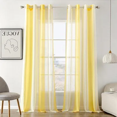 Immagine prodotto di Tende a lamelle in voile strutturato giallo e bianco, set da 2, trasparenti, per soggiorno e camera da letto